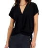 INC International Concepts Women's Faux-Wrap Knot-Hem Top, Created For Macy's