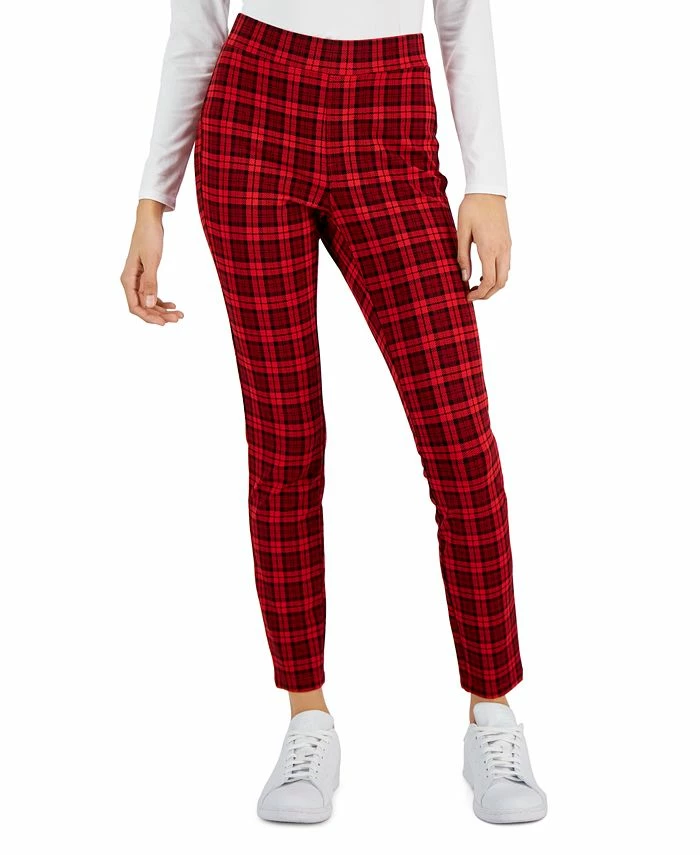 Style & Co Women's Plaid Ponté-Knit Pull-On Pants, Created For Macy's 1 Style & Co Women's Plaid Ponté-Knit Pull-On Pants, Created For Macy's