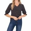 CeCe Women's Printed V-neck Blouse With Trim