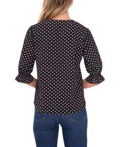 CeCe Women's Printed V-neck Blouse With Trim -Anne Klein Sales Store 22021065 fpx