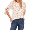 CeCe Women's Coastal Floral Tie Sleeve Blouse