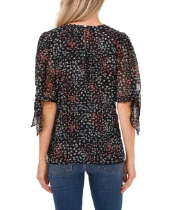 CeCe Women's Printed Clip Dot Tie Sleeve Blouse -Anne Klein Sales Store 22021240 fpx