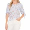 CeCe Women's Coastal Floral Tie Sleeve Blouse