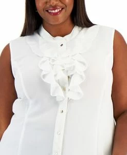 Kasper Plus Size Ruffled Button-Up Blouse -Anne Klein Sales Store 22031406 fpx