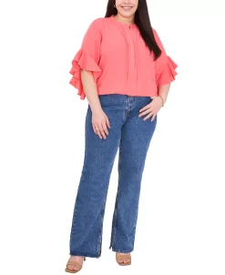 Vince Camuto Plus Size Ruffle Sleeve Henley Blouse 21 Vince Camuto Plus Size Ruffle Sleeve Henley Blouse -Anne Klein Sales Store 22032754 fpx