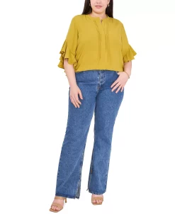 Vince Camuto Plus Size Ruffle Sleeve Henley Blouse 19 Vince Camuto Plus Size Ruffle Sleeve Henley Blouse -Anne Klein Sales Store 22032770 fpx