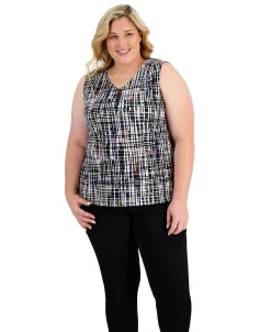 Kasper Plus Size Printed Keyhole Top -Anne Klein Sales Store 22033547 fpx