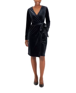 Alfani Women's Velvet Long-Sleeve Wrap Dress, Created For Macy's -Anne Klein Sales Store 22044258 fpx