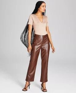And Now This Women's High-Rise Faux-Leather Straight Pants -Anne Klein Sales Store 22103464 fpx