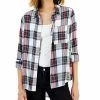 Style & Co Women's Cotton Plaid Button-Front Shirt, Created For Macy's