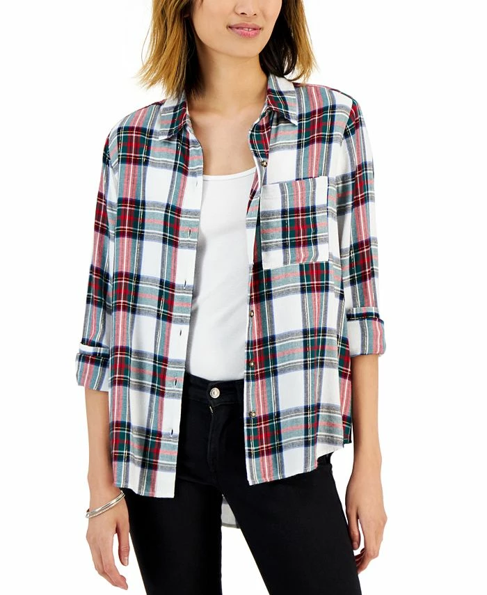 Style & Co Women's Cotton Plaid Button-Front Shirt, Created For Macy's 1 Style & Co Women's Cotton Plaid Button-Front Shirt, Created For Macy's