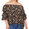 Vince Camuto Plus Size Printed Off-The-Shoulder Balloon-Sleeve Blouse