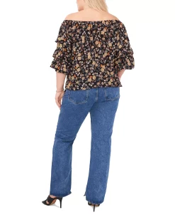 Vince Camuto Plus Size Printed Off-The-Shoulder Balloon-Sleeve Blouse -Anne Klein Sales Store 22118222 fpx