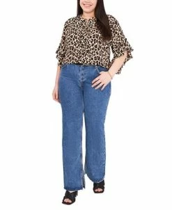 Vince Camuto Plus Size Printed Ruffle-Sleeve Henley Top -Anne Klein Sales Store 22118319 fpx