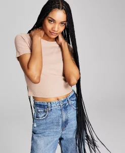 And Now This Women's Ribbed Knit Cropped Crewneck T-Shirt -Anne Klein Sales Store 22129347 fpx