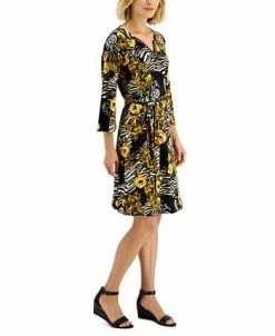 JM Collection Women's Embellished-Neck Printed A-Line Dress, Created For Macy's -Anne Klein Sales Store 22152698 fpx