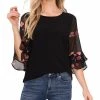 CeCe Women's Mixed-Media Ruffle-Sleeve Top