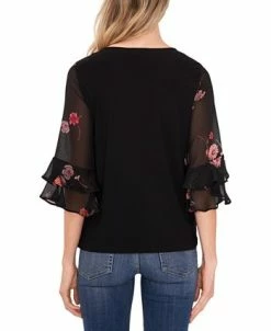 CeCe Women's Mixed-Media Ruffle-Sleeve Top -Anne Klein Sales Store 22156673 fpx