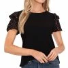 CeCe Women's Ruffled-Sleeve Mixed-Media Knit Top
