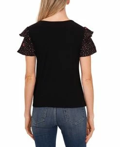 CeCe Women's Ruffled-Sleeve Mixed-Media Knit Top -Anne Klein Sales Store 22159732 fpx