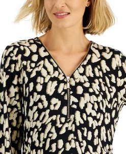 JM Collection Women's Zipper-Front Animal-Print Top, Created For Macy's -Anne Klein Sales Store 22160609 fpx