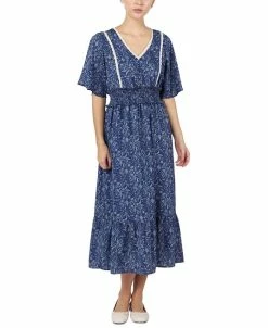 Black Tape Women's V-Neck Smock-Waist Maxi Dress