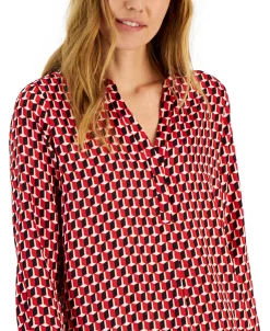 Alfani Women's Printed Satin Long Sleeve Top, Created For Macy's -Anne Klein Sales Store 22164493 fpx