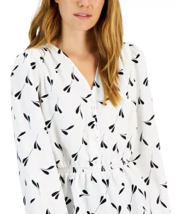 Alfani Women's Smocked Peplum V-Neck Blouse, Created For Macy's -Anne Klein Sales Store 22164531 fpx