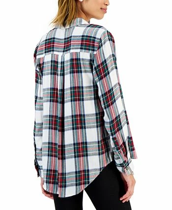 Style & Co Women's Cotton Plaid Button-Front Shirt, Created For Macy's 2 Style & Co Women's Cotton Plaid Button-Front Shirt, Created For Macy's - Image 2