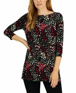 Alfani Women's Boat-Neck 3/4-Sleeve Printed Tunic, Created For Macy's