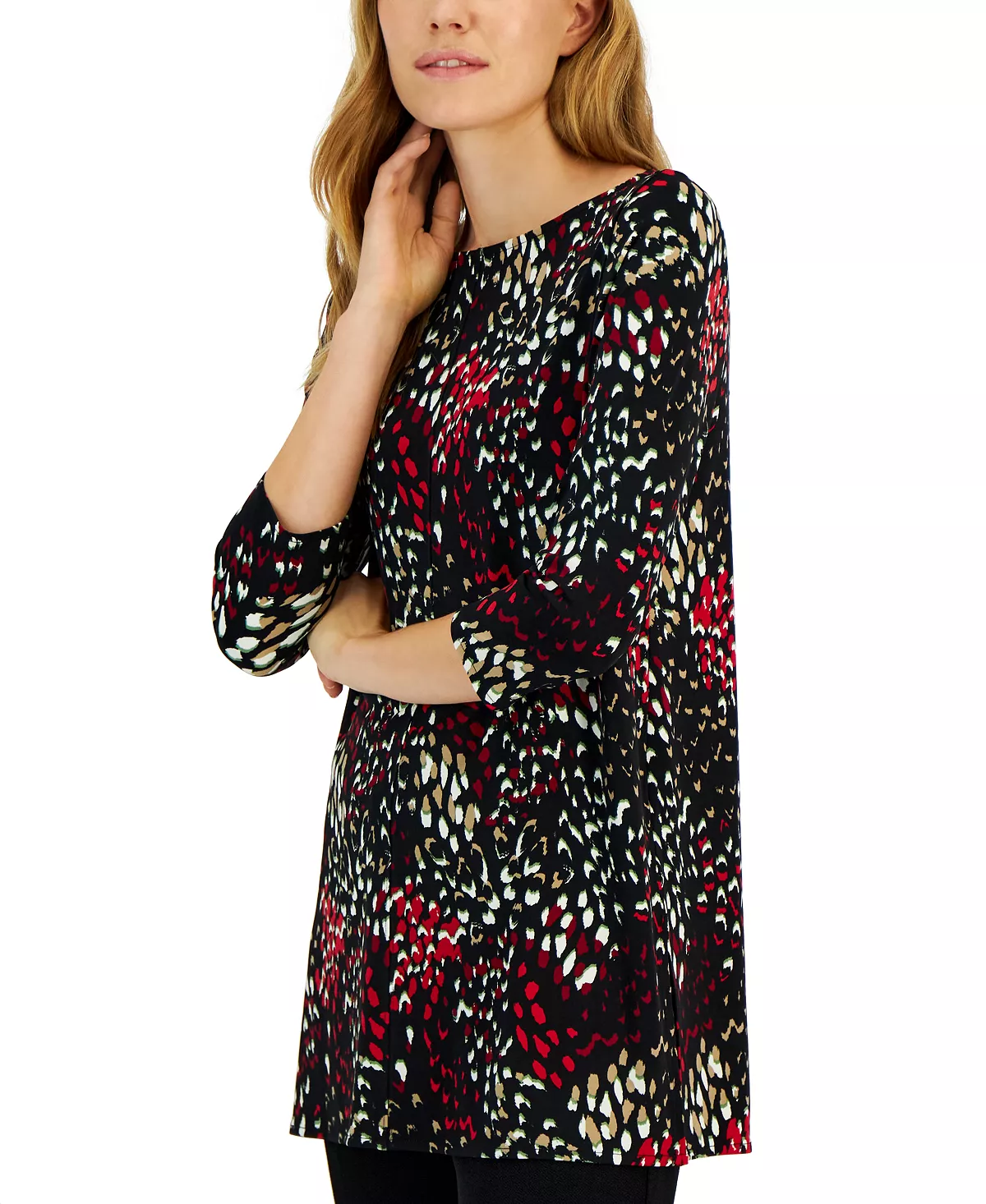 Alfani Women's Boat-Neck 3/4-Sleeve Printed Tunic, Created For Macy's 3 Alfani Women's Boat-Neck 3/4-Sleeve Printed Tunic, Created For Macy's - Image 3
