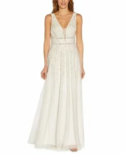 Adrianna Papell Women's Lace-Inset Embellished Gown