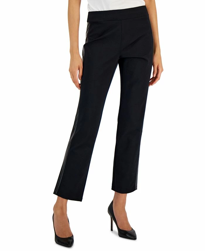 JM Collection Women's Pleather Side Panel Ponte Pants, Created For Macy's 1 JM Collection Women's Pleather Side Panel Ponte Pants, Created For Macy's