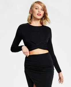 Bar III Women's Cropped Crossover-Front Long-Sleeve Top, Created For Macy's -Anne Klein Sales Store 22180659 fpx