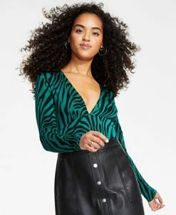 Bar III Women's V-Neck Zebra-Print Bodysuit, Created For Macy's -Anne Klein Sales Store 22180707 fpx