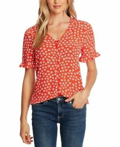 CeCe Women's Daisy Melody Ruffle Short Sleeve Blouse