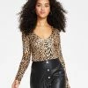 Bar III Women's Cheetah-Print Long-Sleeve Bodysuit, Created For Macy's