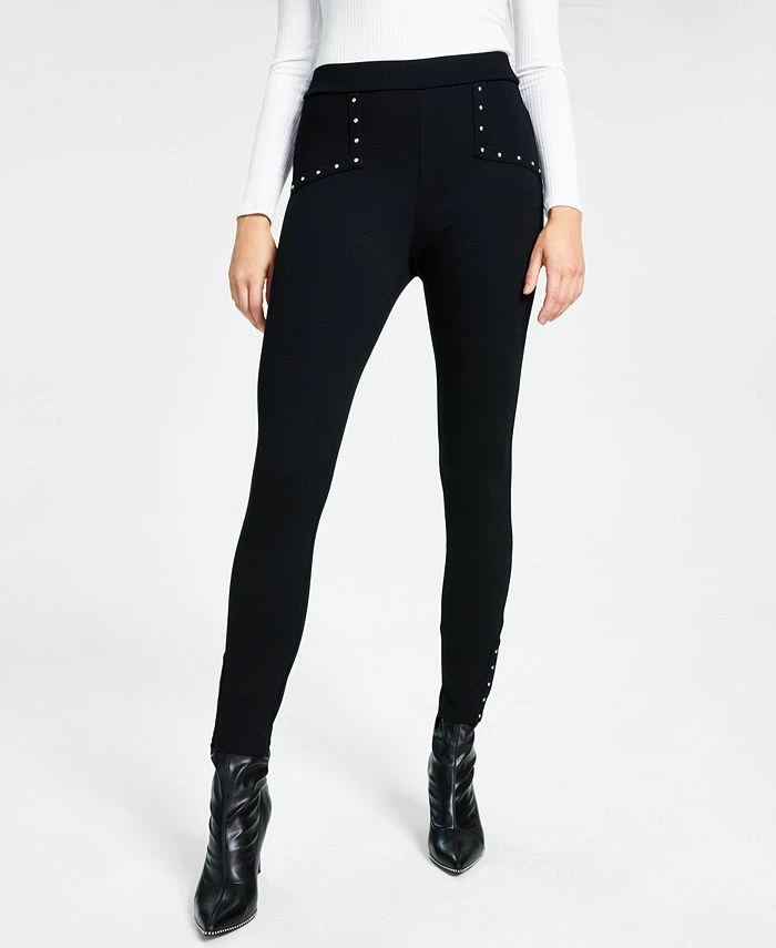 Bar III Women's Studded Waist Detail Pull-On Leggings, Created For Macy's 1 Bar III Women's Studded Waist Detail Pull-On Leggings, Created For Macy's