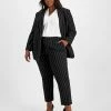 Bar III Plus Size Pinstripe One-Button Blazer, Blouse, & Pinstripe Straight Ankle Pants, Created For Macy's