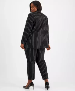 Bar III Plus Size Pinstripe One-Button Blazer, Blouse, & Pinstripe Straight Ankle Pants, Created For Macy's -Anne Klein Sales Store 22196694 fpx