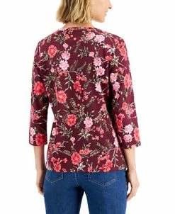 Karen Scott Women's Mistletoe Boutique Printed Henley Top, Created For Macy's -Anne Klein Sales Store 22206844 fpx