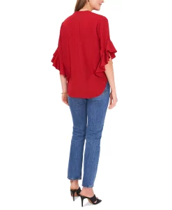Vince Camuto Women's Ruffle Sleeve Henley Blouse -Anne Klein Sales Store 22223207 fpx