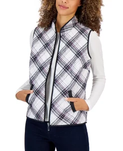 Karen Scott Women's Plaid Sleeveless Puffer Vest, Created For Macy's