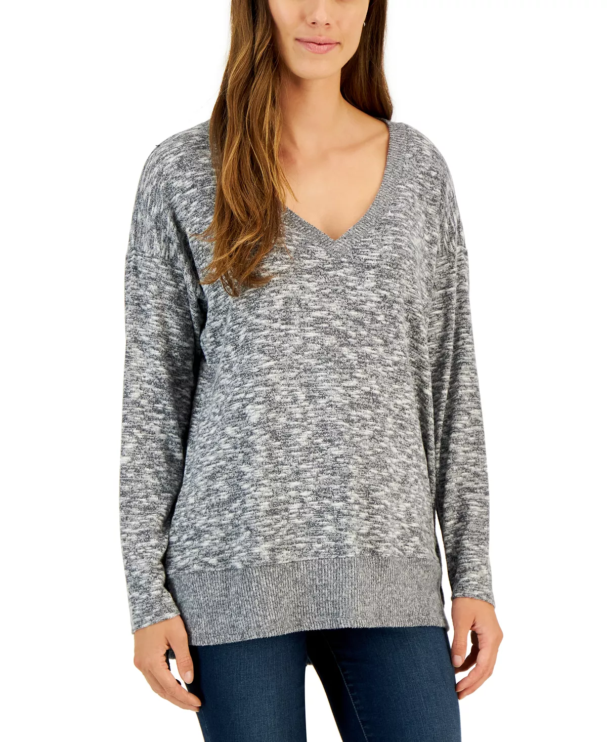 Style & Co Women's V-Neck Snit Top, Created For Macy's 1 Style & Co Women's V-Neck Snit Top, Created For Macy's