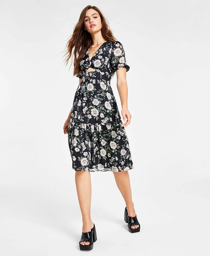 Bar III Women's Floral-Print Cutout Dress, Created For Macy's 1 Bar III Women's Floral-Print Cutout Dress, Created For Macy's