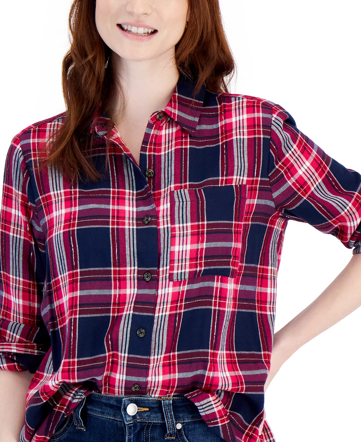 Style & Co Women's Cotton Plaid Button-Front Shirt, Created For Macy's 5 Style & Co Women's Cotton Plaid Button-Front Shirt, Created For Macy's - Image 5
