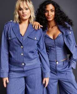 Royalty By Maluma Women's Striped Epaulet Jacket, Created For Macy's -Anne Klein Sales Store 22261566 fpx