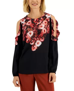 JM Collection Women's Cold-Shoulder Mixed-Media Floral Top, Created For Macy's 8 JM Collection Women's Cold-Shoulder Mixed-Media Floral Top, Created For Macy's -Anne Klein Sales Store 22269471 fpx