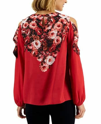 JM Collection Women's Cold-Shoulder Mixed-Media Floral Top, Created For Macy's 2 JM Collection Women's Cold-Shoulder Mixed-Media Floral Top, Created For Macy's - Image 2