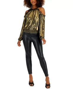 INC International Concepts Women's Metallic Cold-Shoulder Ruffle-Trim Blouse, Created For Macy's -Anne Klein Sales Store 22269758 fpx